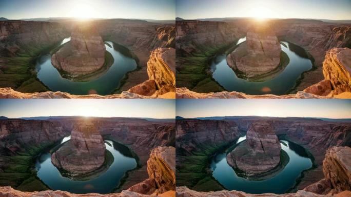 时间流逝: 日落时的马蹄弯-亚利桑那州科罗拉多河