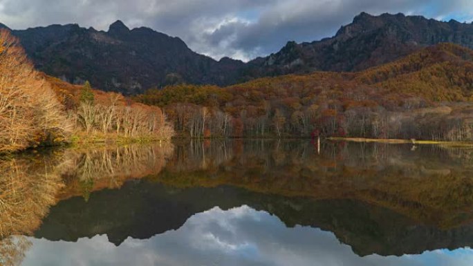 日本长野秋时Kagamiike池塘的4k时间流逝。