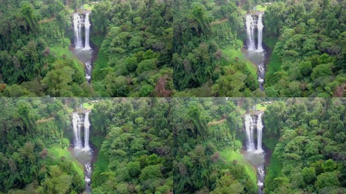 老挝巴色和占巴萨克市雨林中Tad Yaung瀑布的鸟瞰图