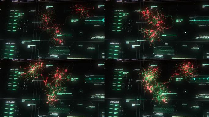 未来触摸屏扫描界面上的神经元突触网络动画流股票视频技术显示