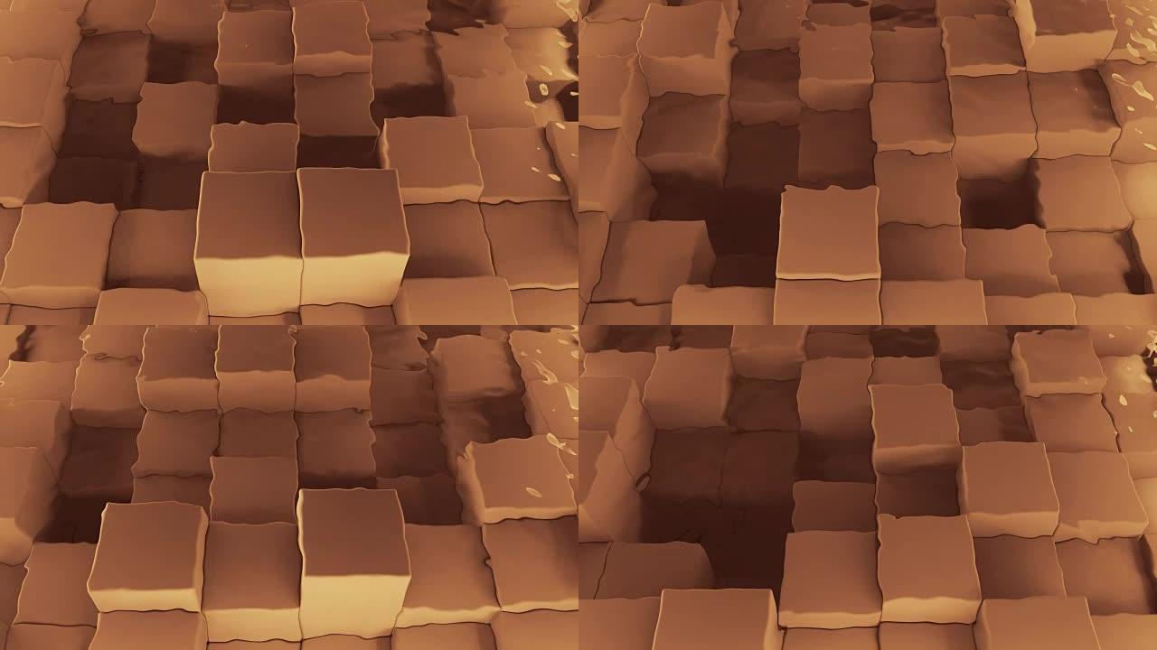 4k抽象立方体在水下移动。独特的设计。