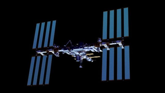 4K.国际空间站旋转太阳能电池板。阿尔法哑光。