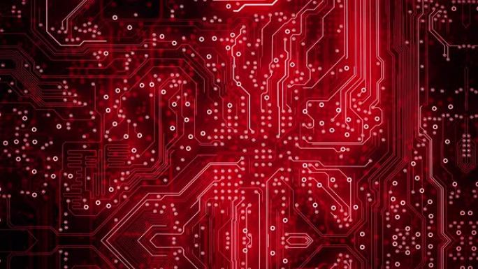 电路板背景-红色-可循环动画-计算机，数据，技术，人工智能
