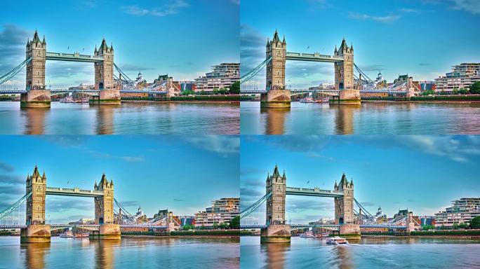 塔桥。泰晤士河。时间流逝。伦敦