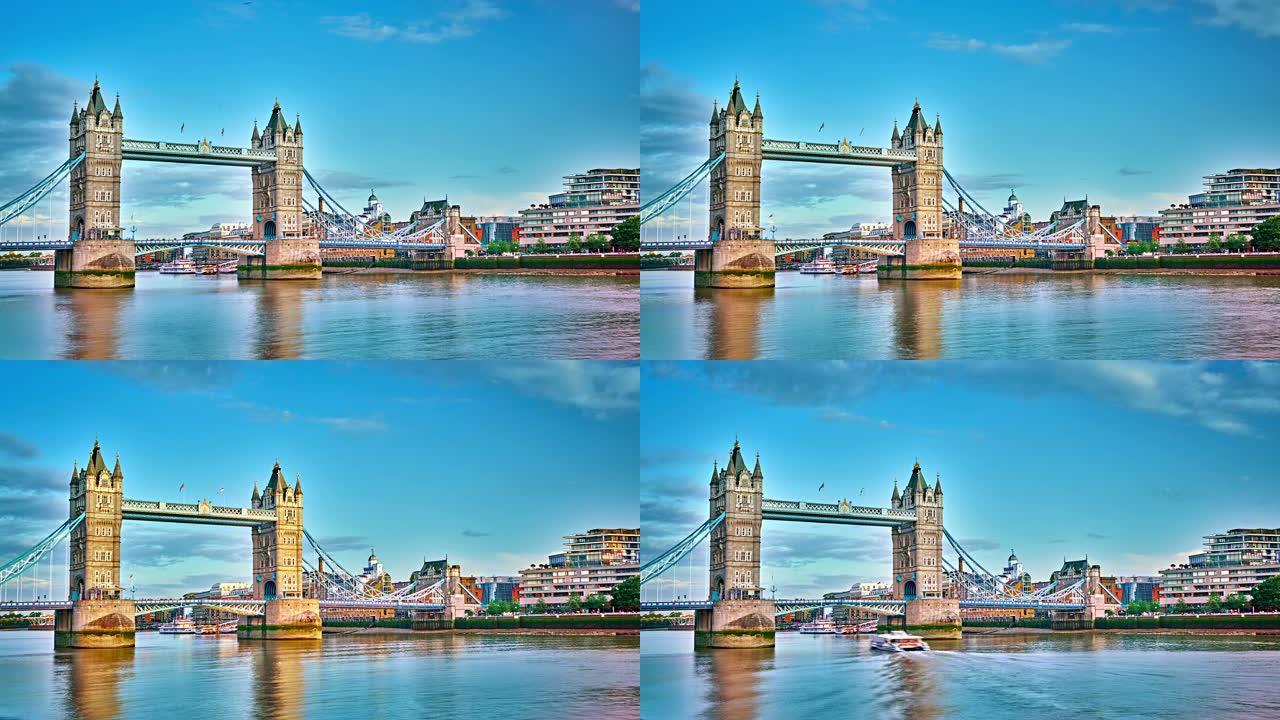 塔桥。泰晤士河。时间流逝。伦敦