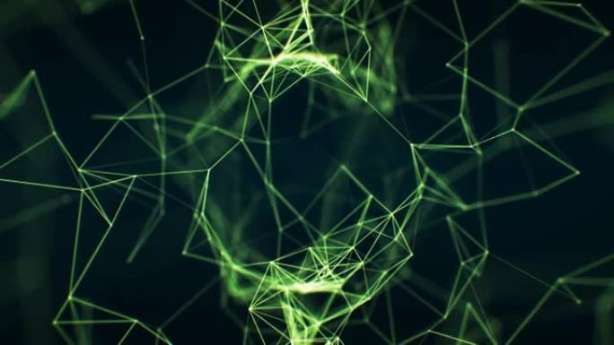 在网络空间中，通过抽象的不断增长的网络绿色，与dofblur无缝特写。未来虚拟技术概念的循环3d动画