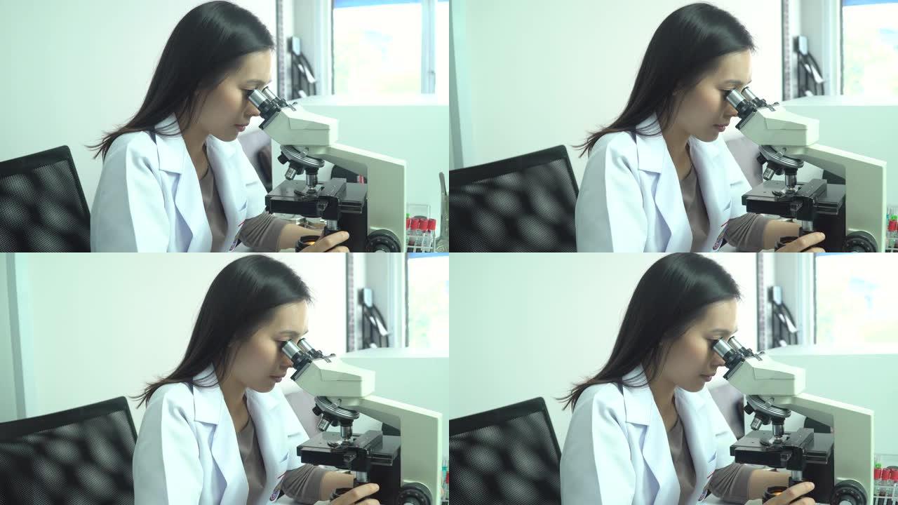 科学家女性工作实验试验室显微镜
