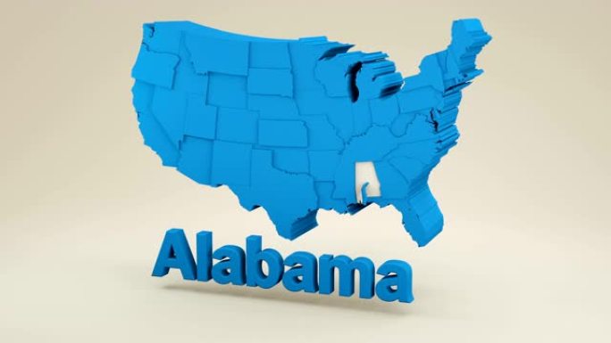 美国，阿拉巴马州三维蓝色地图