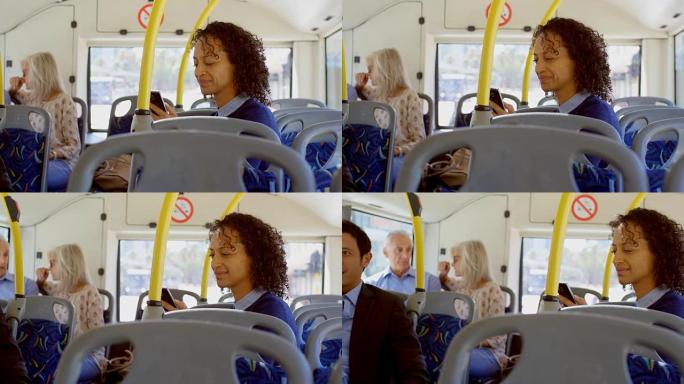 乘坐4k公交车时，通勤者使用和通话手机