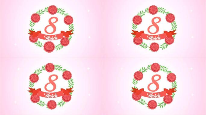 玫瑰花圆形框架快乐妇女节卡片