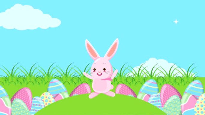 野外彩绘彩蛋的复活节快乐动画卡
