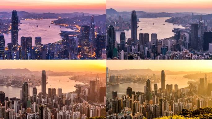 日落时分缩小香港城。