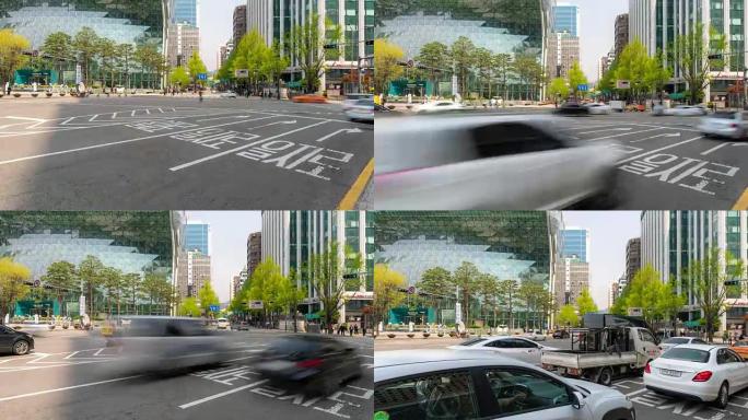 慢镜头:韩国首尔市中心和市政厅区域的行人