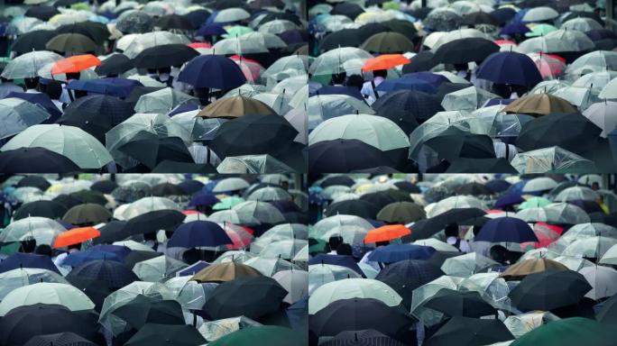 日本商人上午上班打伞下雨天