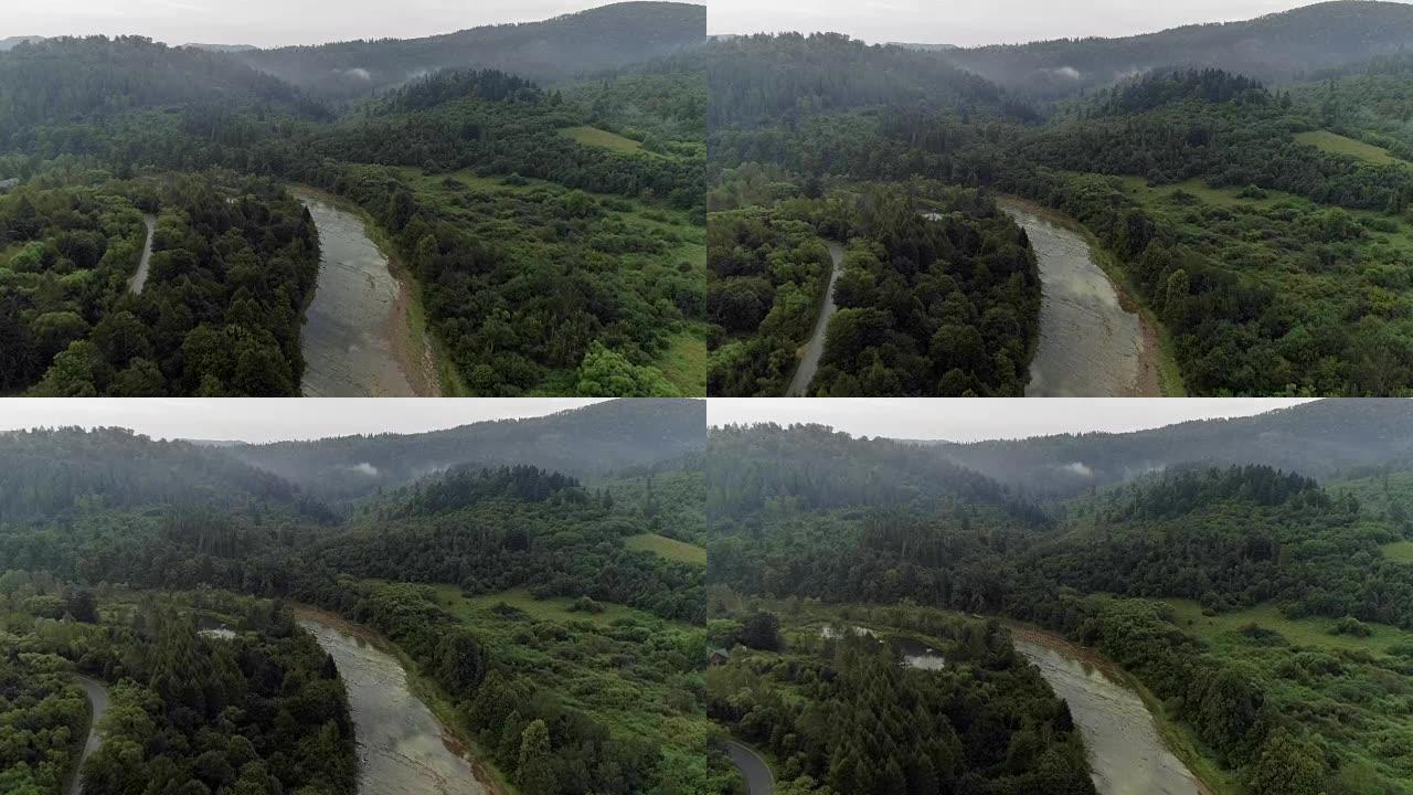 山河。鸟瞰图森林植被覆盖环境保护可持续发