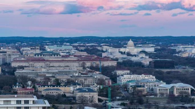 延时:日落时分美国华盛顿特区国家广场的鸟瞰图