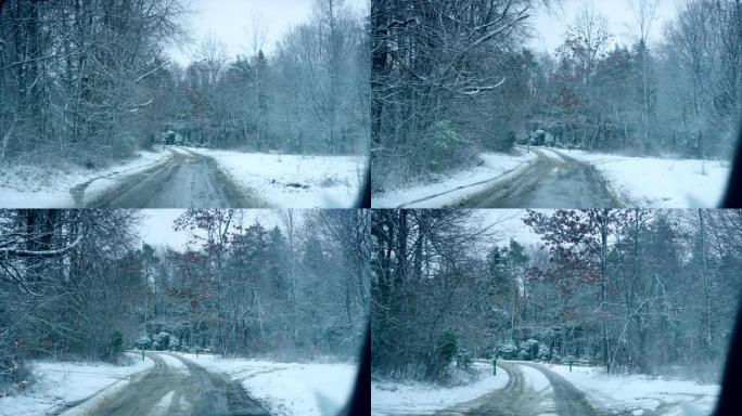 乡村风光中的雪道下雪