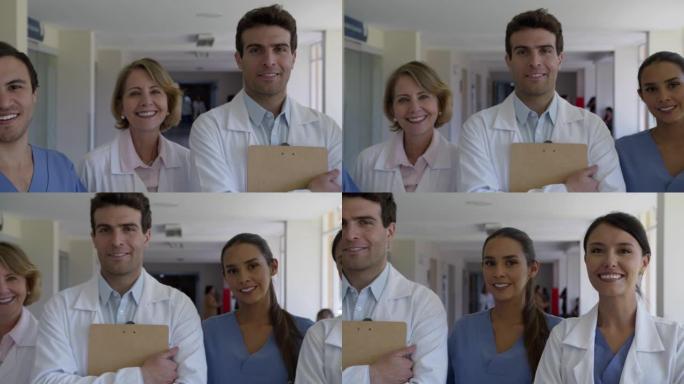 面对镜头微笑的拉丁美洲医疗保健专业人员在医院的特写镜头