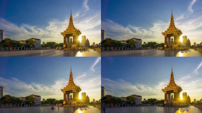 4K UHD: 柬埔寨首都金边市中心，国王诺罗敦·西哈努克 (Norodom Sihanouk) 的