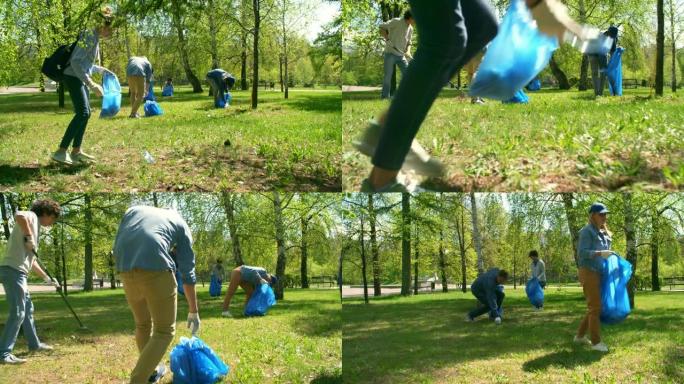 志愿者忙碌的一天森林公园志愿者团体捡垃圾