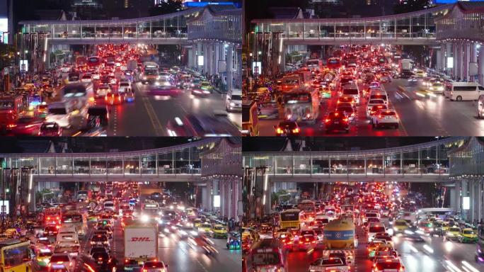延时和放大: 曼谷夜间交通路灯。