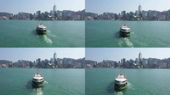 香港维多利亚港天际线及渡轮