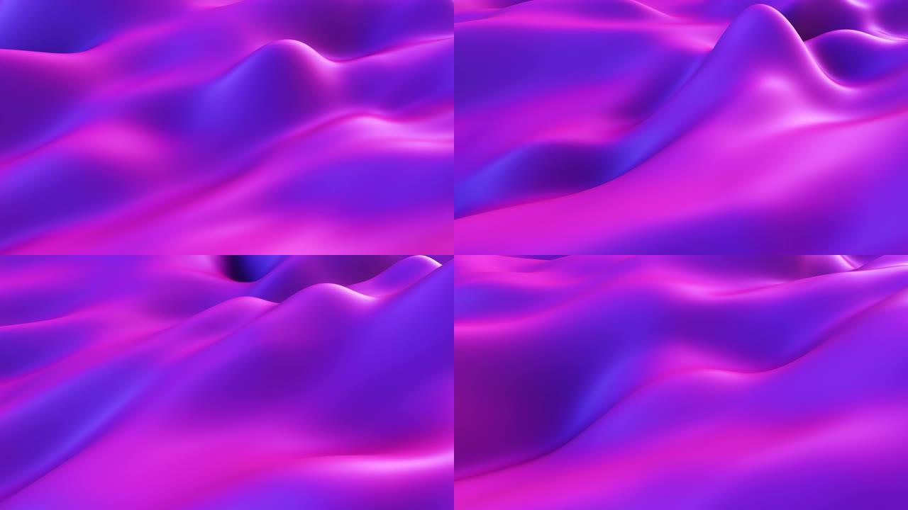 抽象运动背景。蓝紫色现代流体噪声背景。变形的表面有光滑的反射和阴影。无缝循环3d渲染