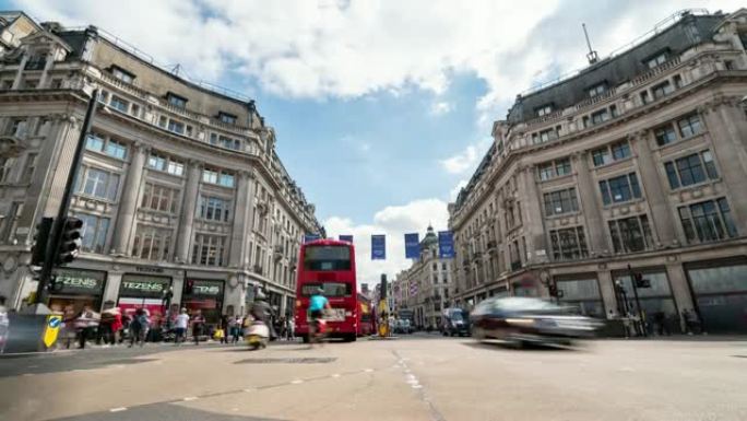延时: 英国伦敦牛津马戏团市中心购物街的通勤人群