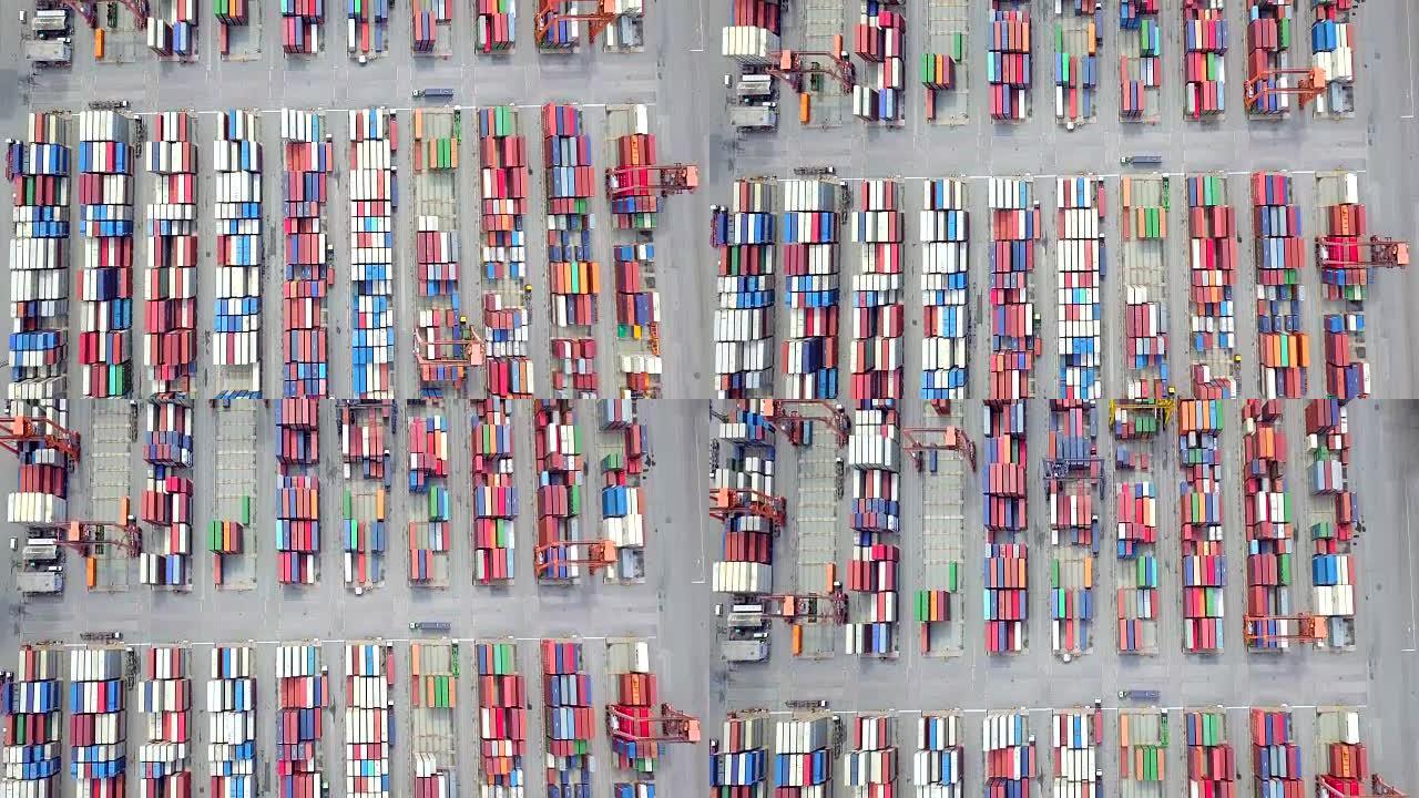 马六甲海峡鸟瞰港集装箱码头集装箱船在新加坡深水港进出口和商业物流