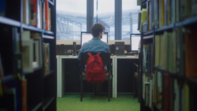大学图书馆: 专注于在个人计算机上工作的聪明学生，对课堂作业进行研究，研究其主题，撰写论文。在书架行