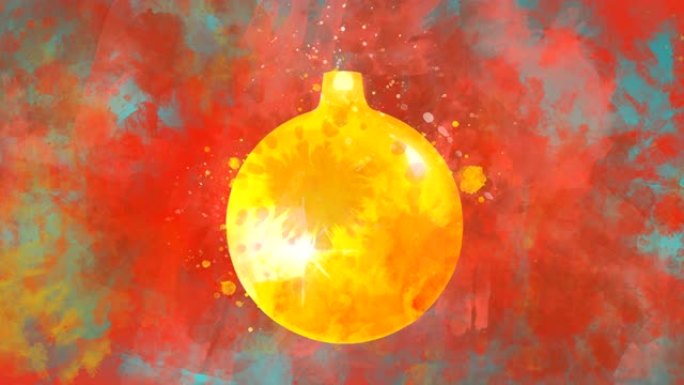 彩色斑点背景上的水彩圣诞装饰金球。