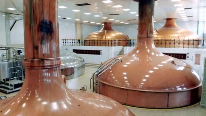 在工厂的一个设施中，用金属罐酿造的啤酒。