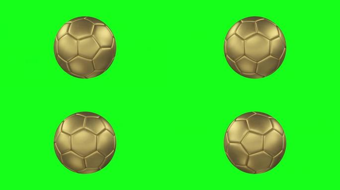 青铜球的3d渲染。绿色屏幕上的旋转青铜足球孤立背景。色度键。无缝循环动画