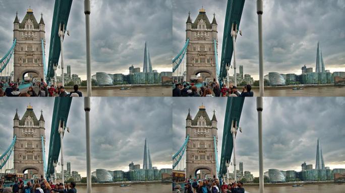 塔桥。碎片。人。天际线。泰晤士河。伦敦