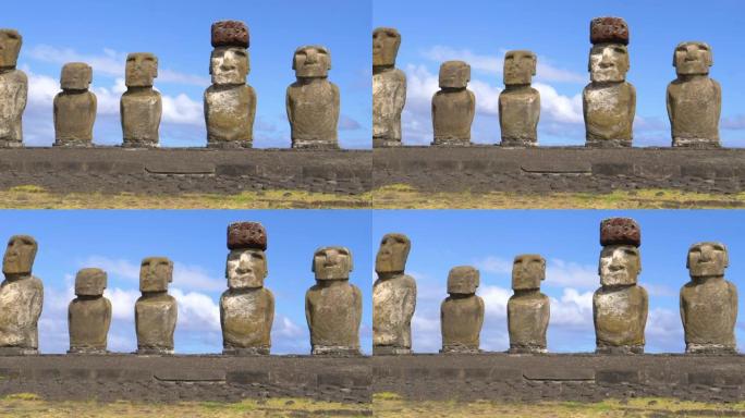特写: 在阳光明媚的智利，用人脸拍摄令人困惑的雕像。