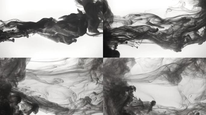 黑色油漆云喷涂。抽象水墨流动背景