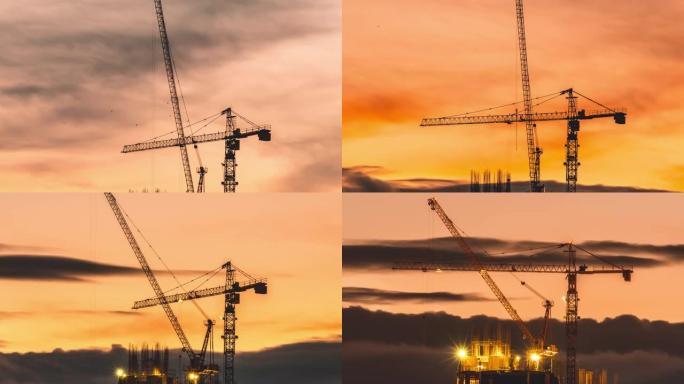 使用起重机的建筑项目，现场工作人员白色隔离背景