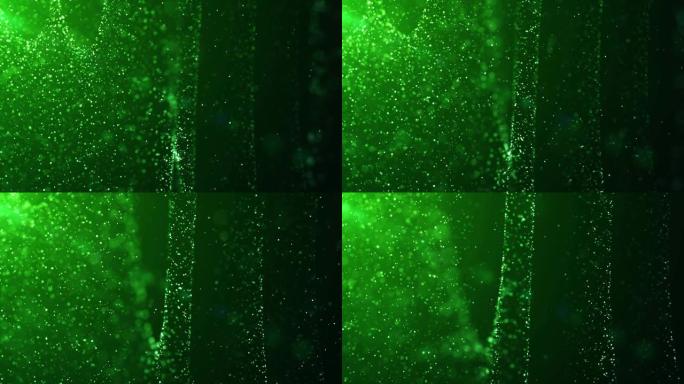 4k散焦粒子背景流动流淌绿星空动画星光