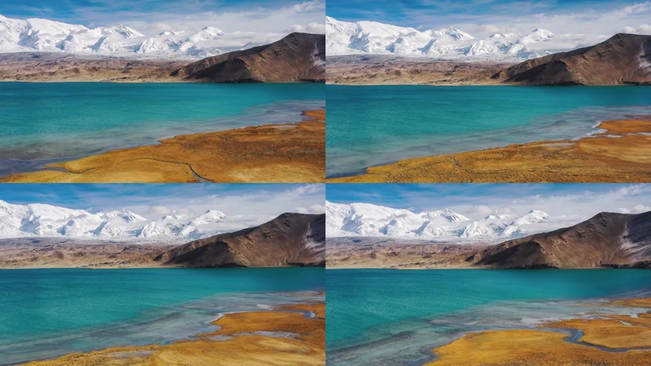 新疆鸟瞰图雪山碧绿的湖水祁连山