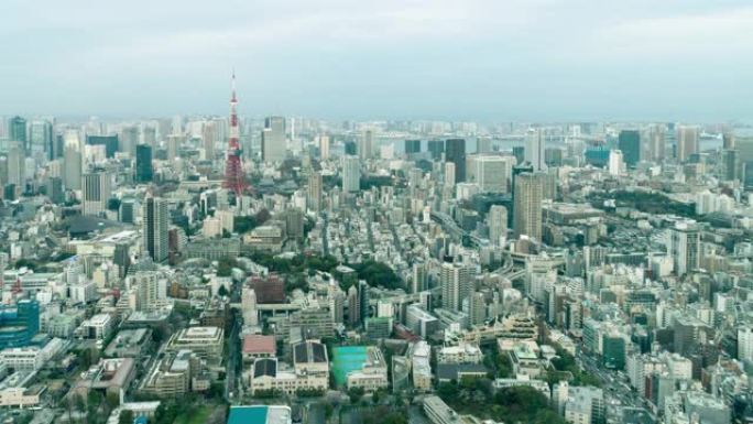 日本东京铁塔和东京天际线城市景观的鸟瞰图