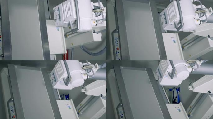 在空房间里旋转荧光扫描仪，特写。