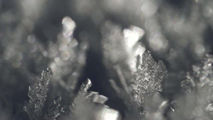 雪透明晶体的宏观拍摄。