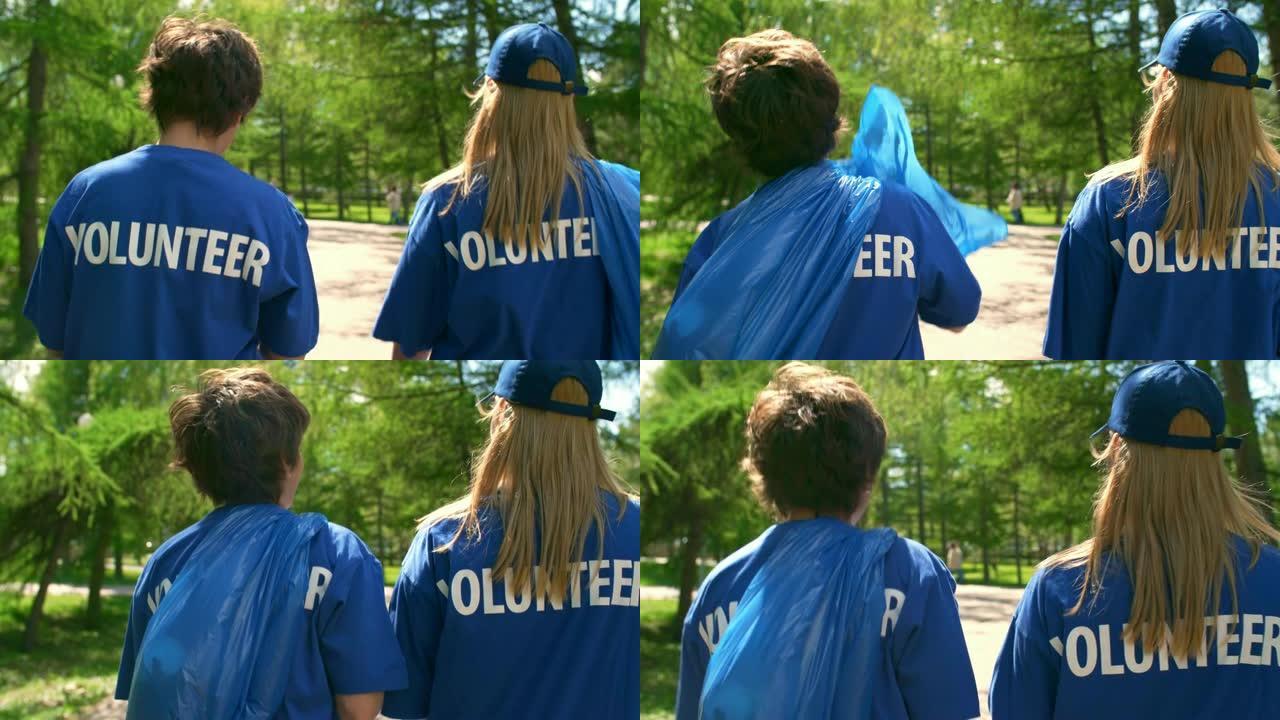 两名穿着志愿t恤的妇女