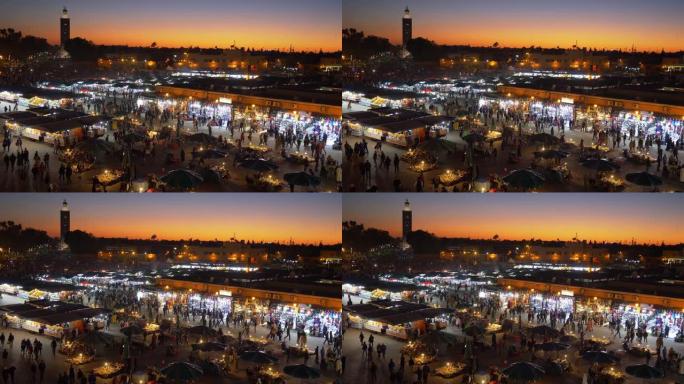 加马 · 法纳 (Jemaa el-Fnaa)马拉喀什,摩洛哥。4K, UHD