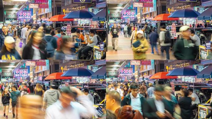 延时: 香港旺角购物街弥敦道夜间行人游客