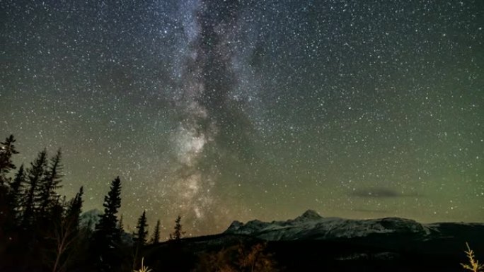 加拿大银河和雪山贾斯珀国家公园的时间流逝