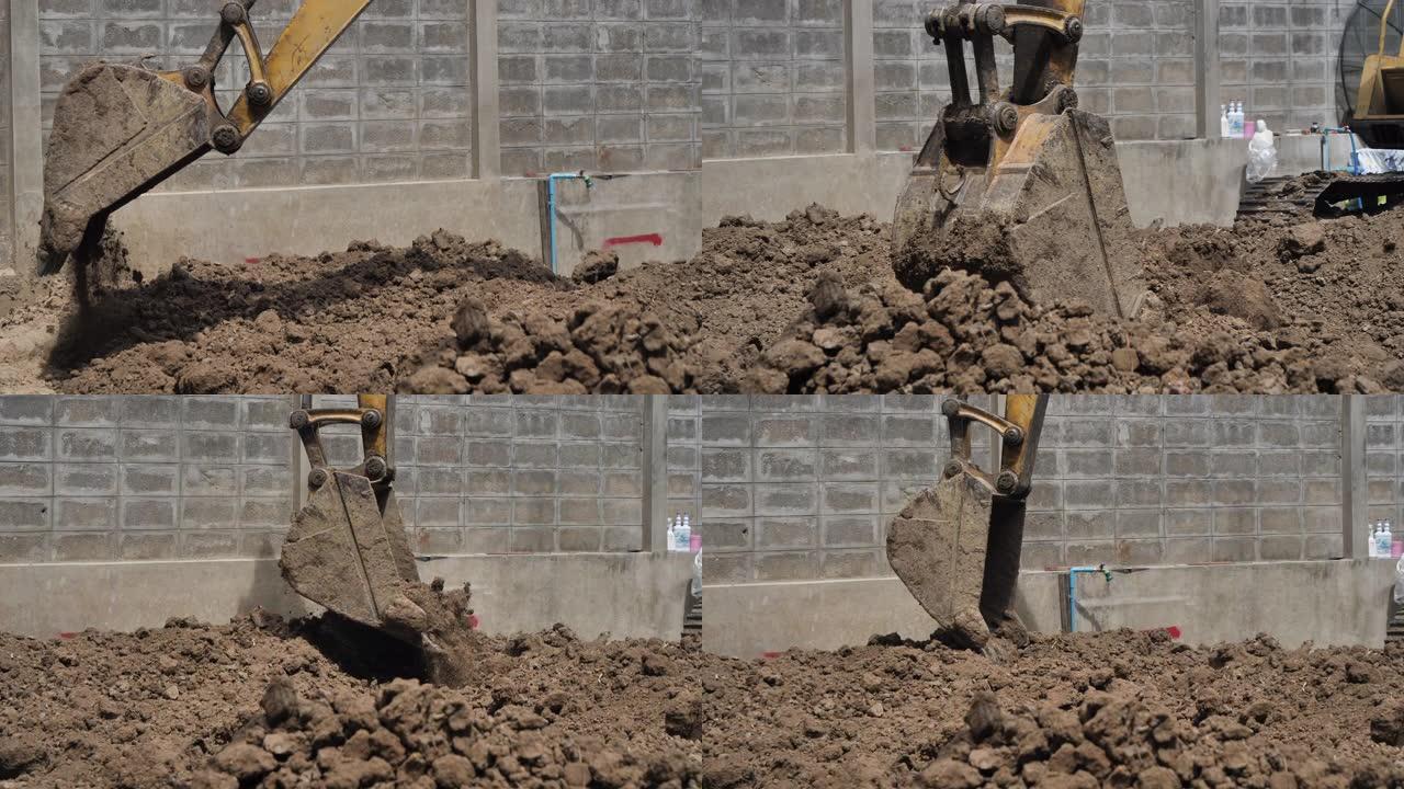 挖土机挖坑抛土施工概念