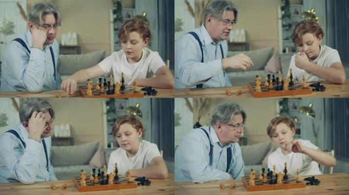祖父正在向他的孙子解释国际象棋