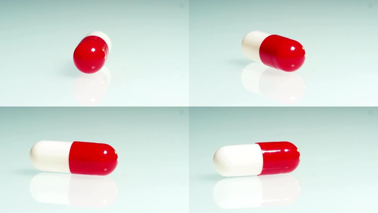 中性表面上的彩色药丸，药学和通用药物的概念