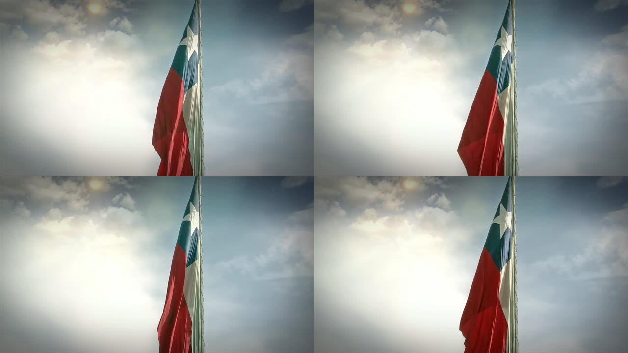 智利国旗，在智利圣地亚哥。